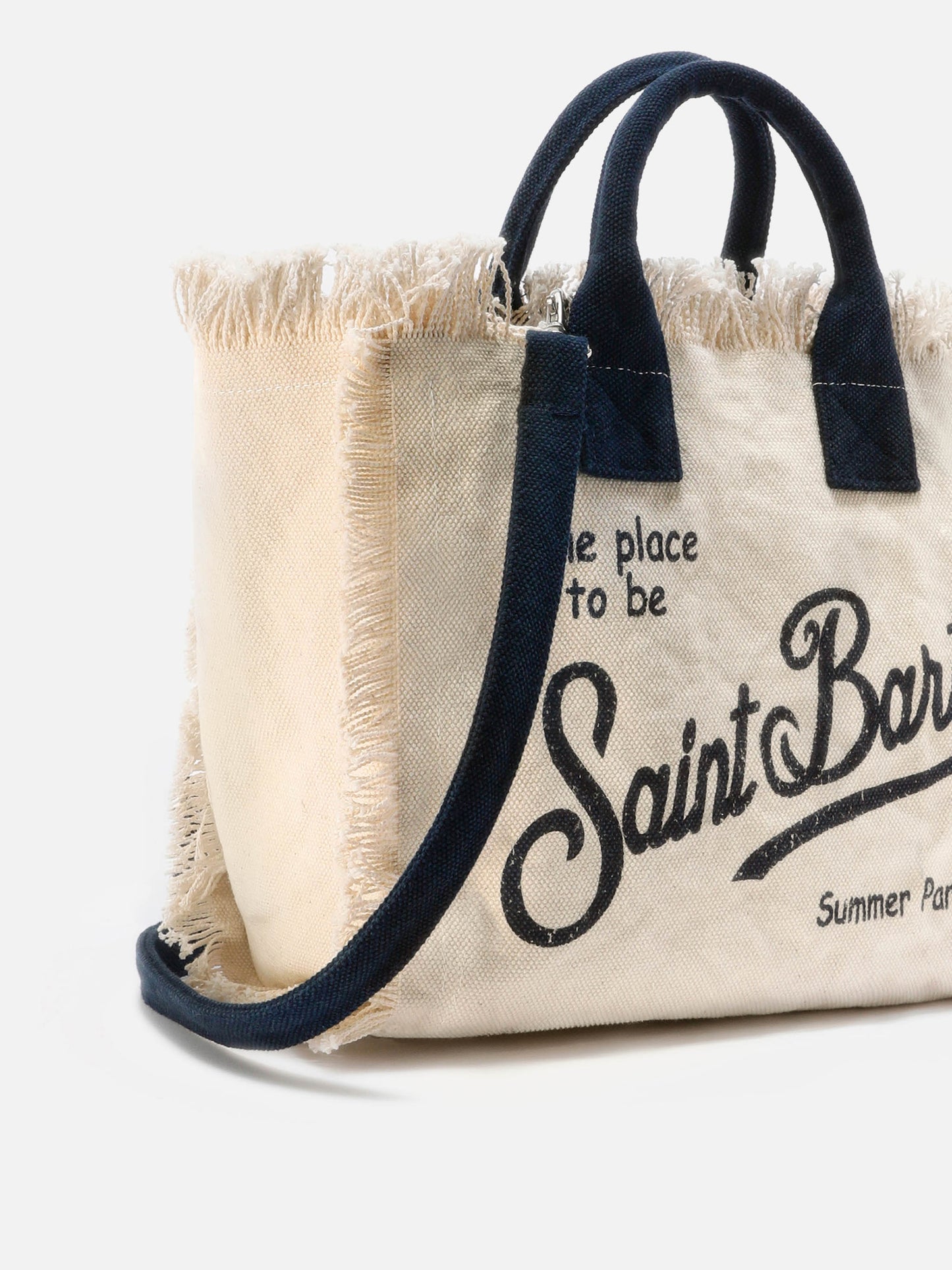 White canvas Colette bag with fringes