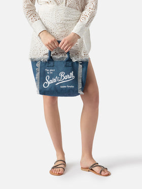 Indigo blue canvas Colette bag with fringes