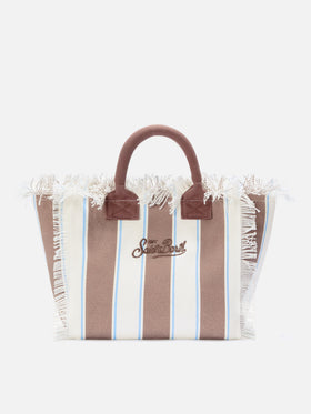 Colette canvas bag with brown stripes and embroidered logo