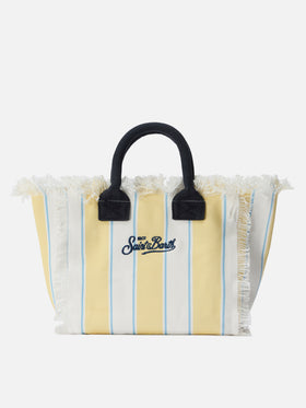Borsa Colette in canvas a righe gialle con logo ricamato