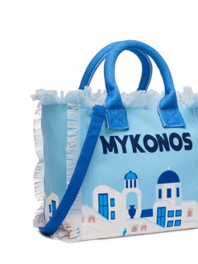Colette cotton canvas handbag with Mykonos postcard print - MC2 Saint Barth