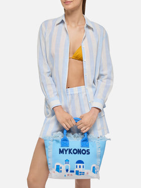 Colette cotton canvas handbag with Mykonos postcard print - MC2 Saint Barth