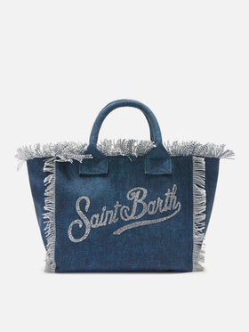 Indigo blue Colette canvas bag with rhinestone logo
