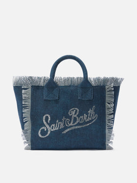 Indigo blue Colette canvas bag with rhinestone logo
