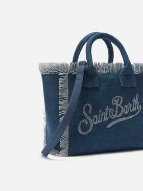 Indigo blue Colette canvas bag with rhinestone logo