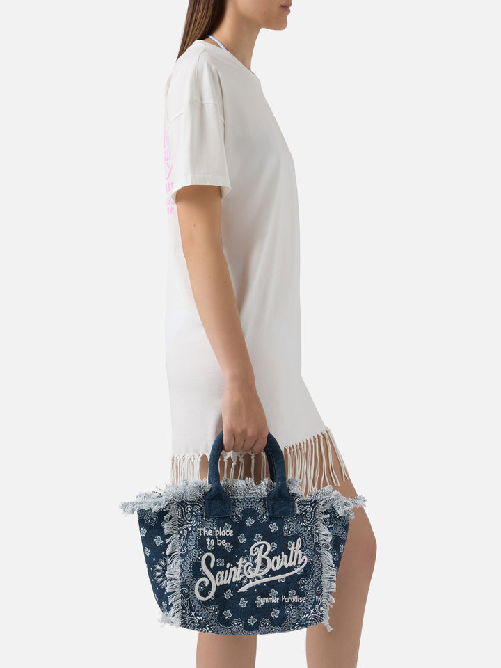 Light blue canvas Colette bag with bandana print
