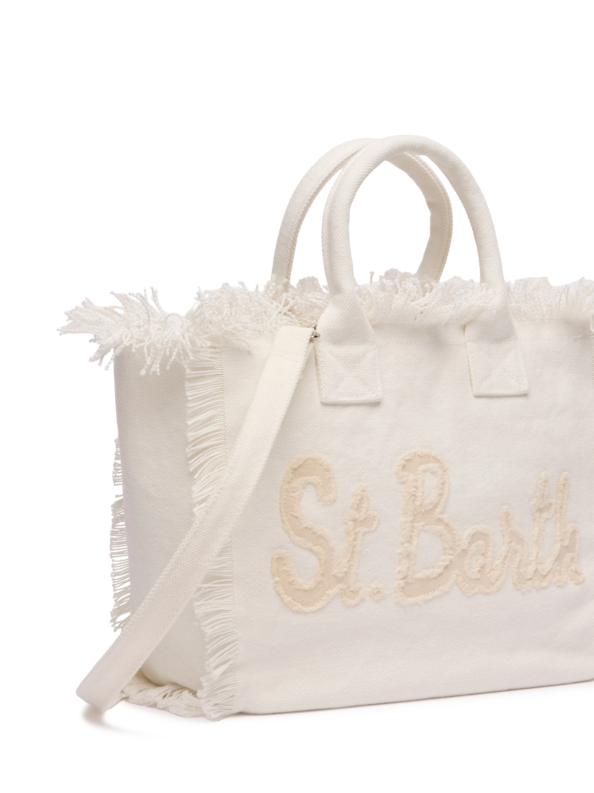 Colette white cotton canvas handbag with patch logo - MC2 Saint Barth