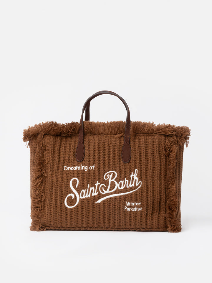 Brown rib knit Colette handbag with logo embroidery - MC2 Saint Barth