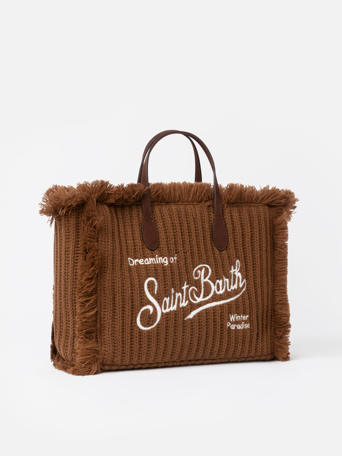 Brown rib knit Colette handbag with logo embroidery - MC2 Saint Barth