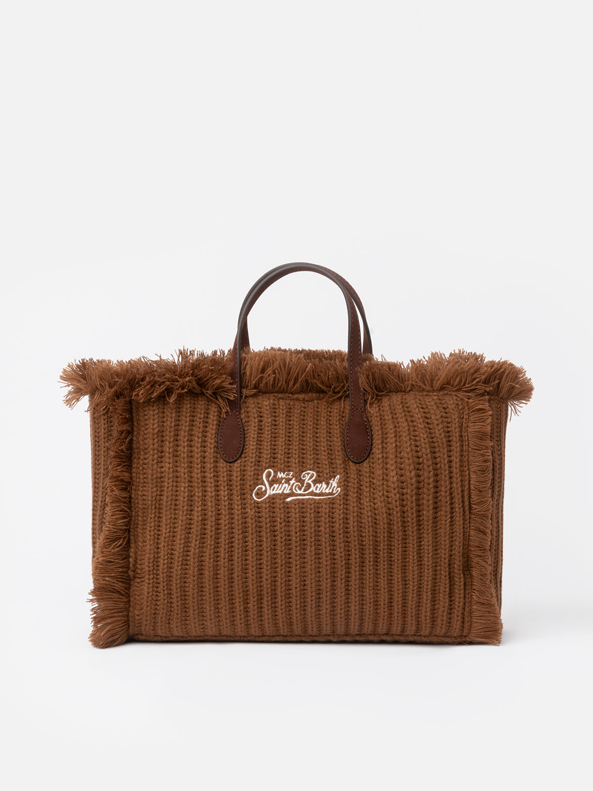 Brown rib knit Colette handbag with logo embroidery - MC2 Saint Barth