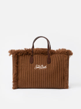 Brown rib knit Colette handbag with logo embroidery - MC2 Saint Barth