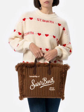 Brown rib knit Colette handbag with logo embroidery - MC2 Saint Barth
