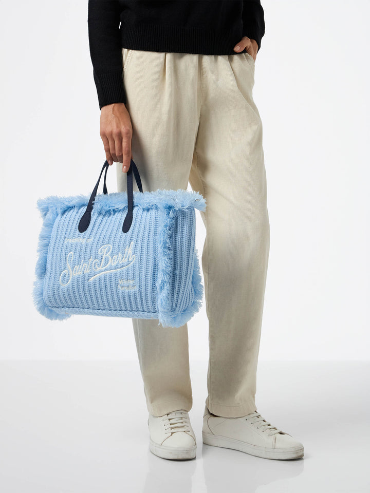 Light blue rib knit Colette handbag with logo embroidery - MC2 Saint Barth