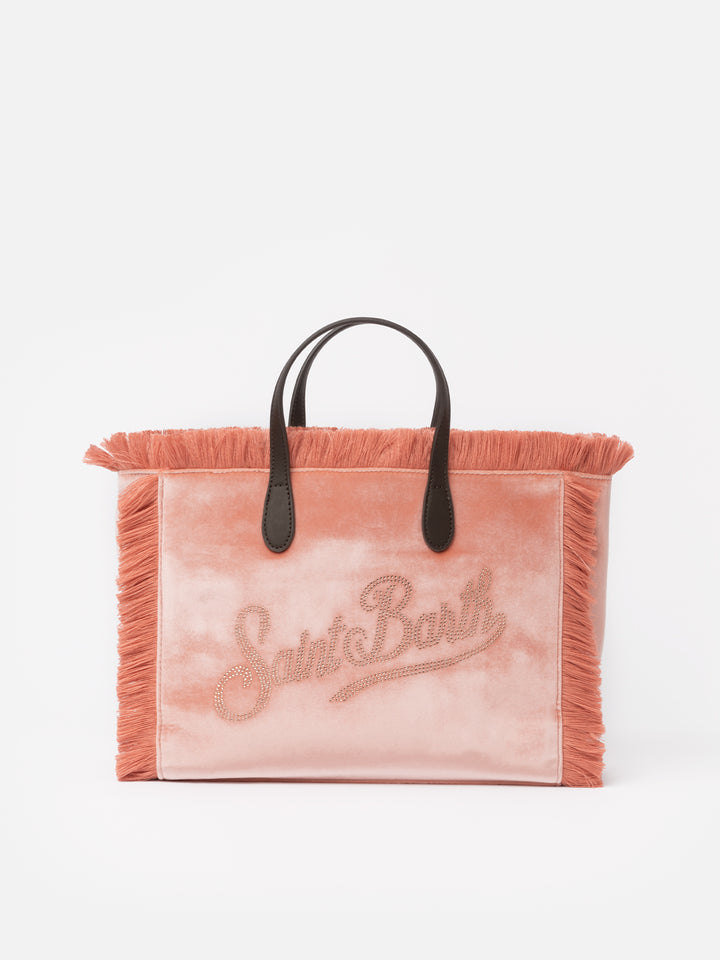 Pink velvet Colette handbag with rhinestones logo - MC2 Saint Barth