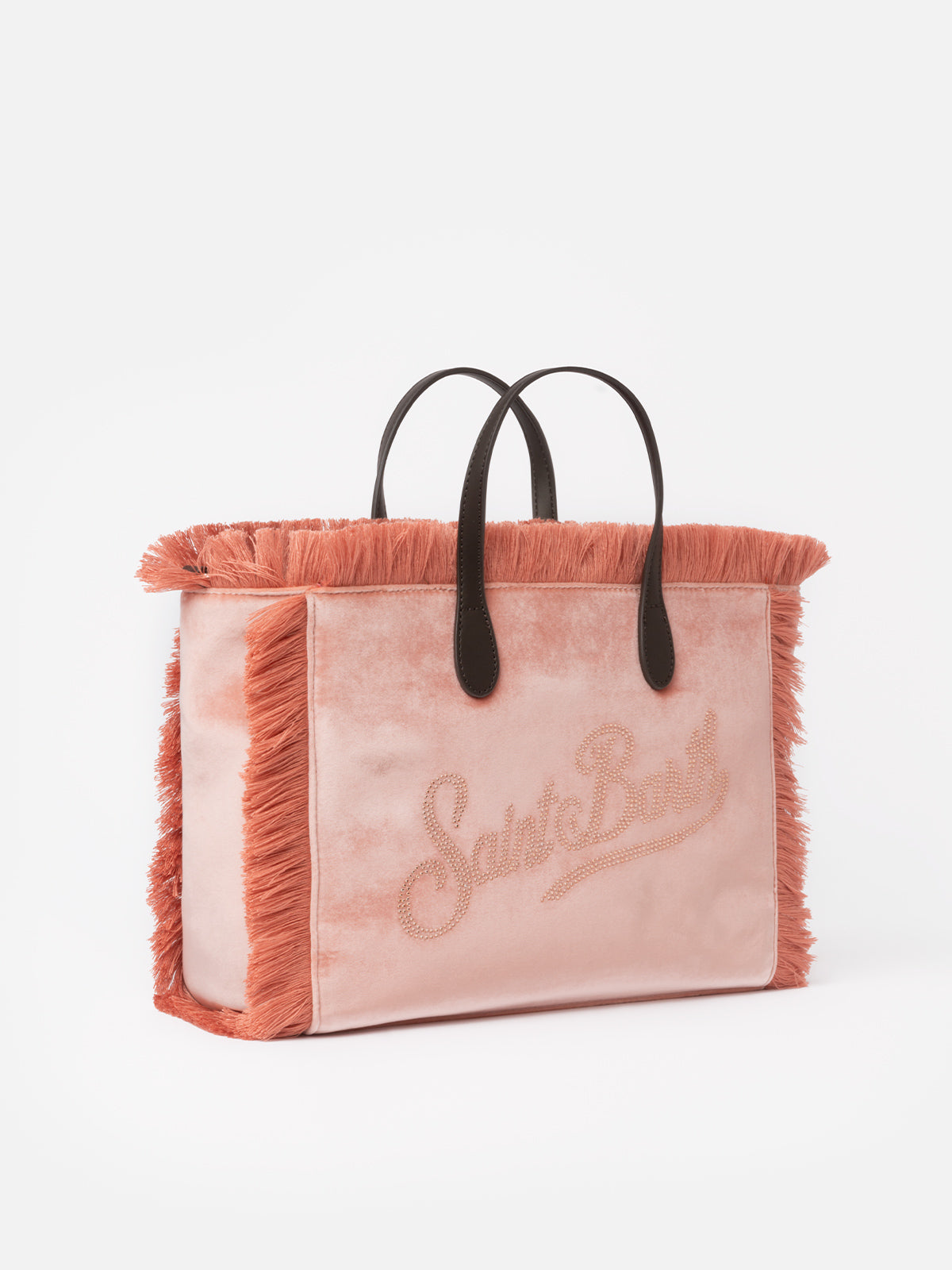 Pink velvet Colette handbag with rhinestones logo - MC2 Saint Barth