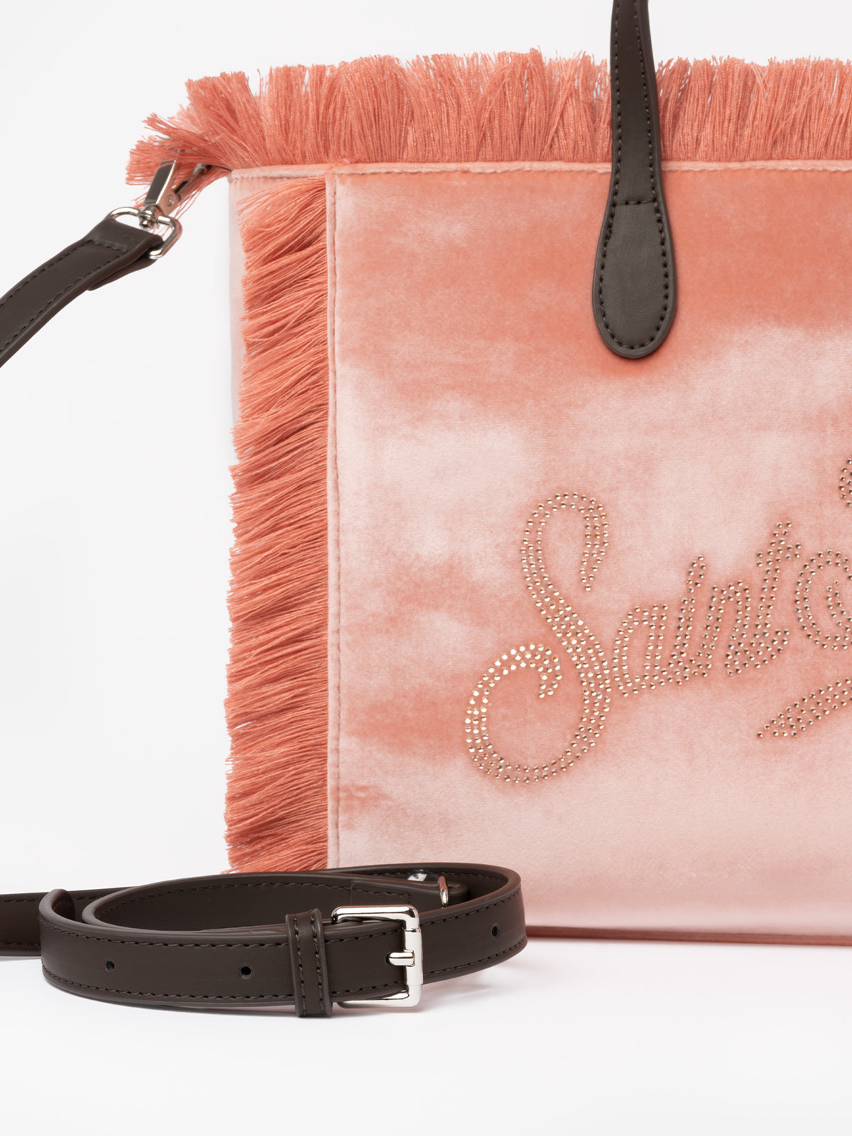 Pink velvet Colette handbag with rhinestones logo - MC2 Saint Barth