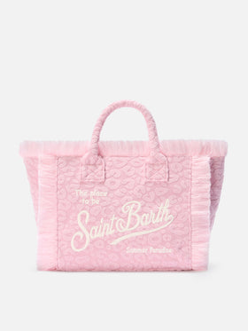 Borsa Colette in tessuto effetto spugna con leopardato in rilievo