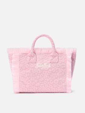 Borsa Colette in tessuto effetto spugna con leopardato in rilievo