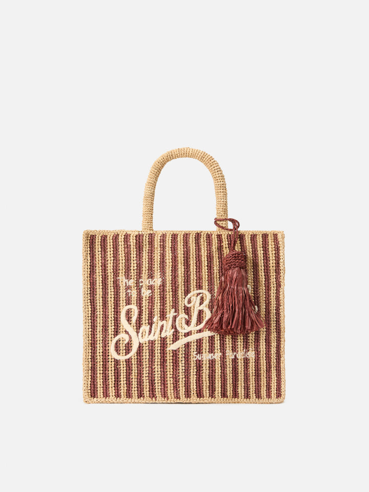 Colette raffia striped bag with embroidered logo and tassel