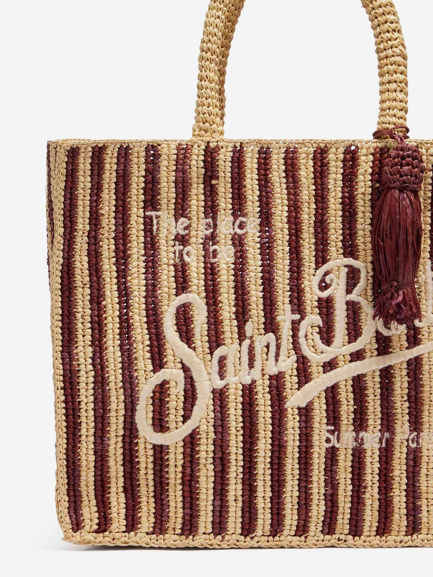 Colette Raffia brown striped handbag with logo embroidery - MC2 Saint Barth