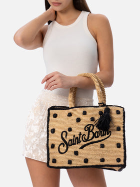 Natural beige Colette Raffia handbag with polka dot appliqués - MC2 Saint Barth