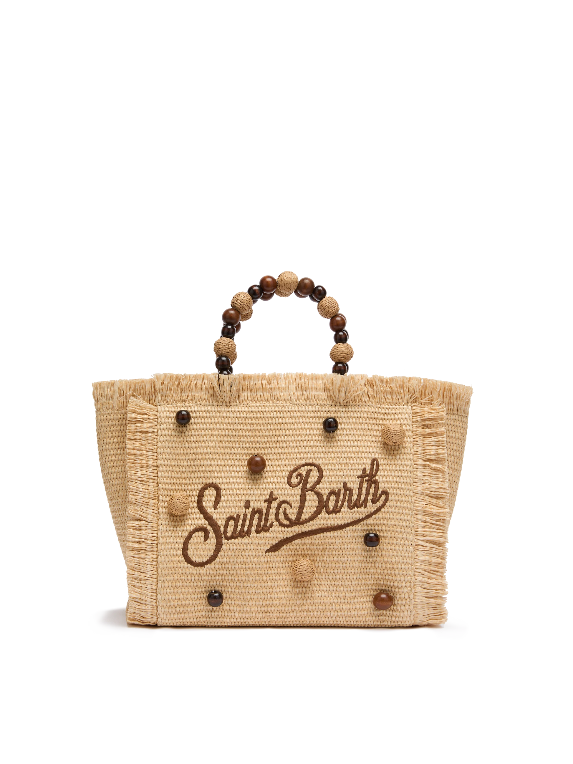 Colette Straw effect handbag with wooden beads and logo embroidery - MC2 Saint Barth
