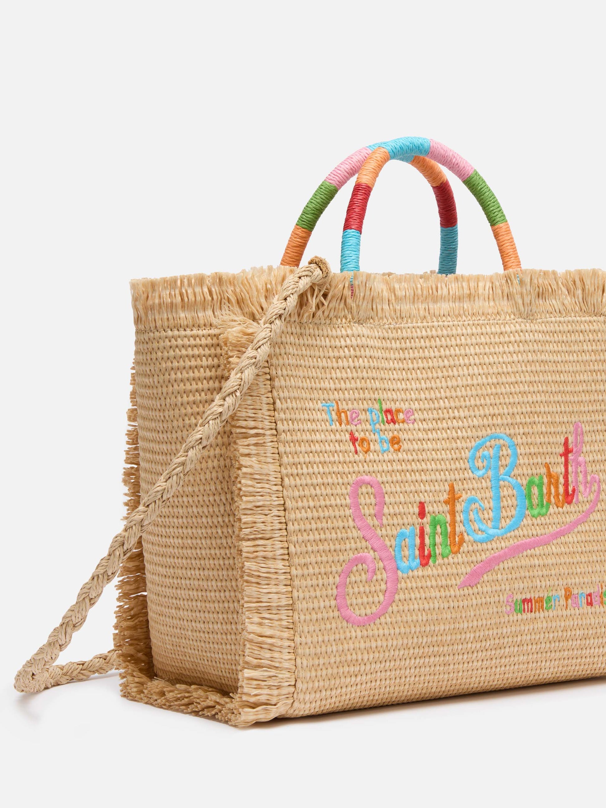 Colette Straw effect handbag with multicolor logo embroidery - MC2 Saint Barth