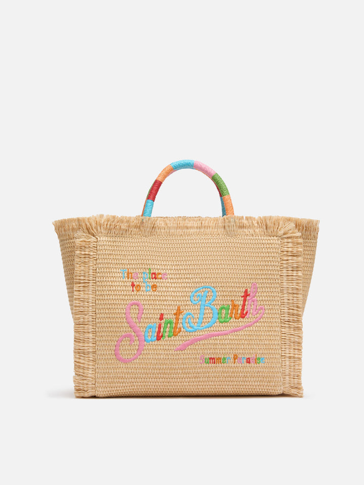 Colette Straw effect handbag with multicolor logo embroidery