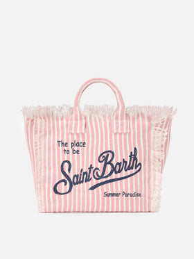 Colette linen striped bag in pink and white