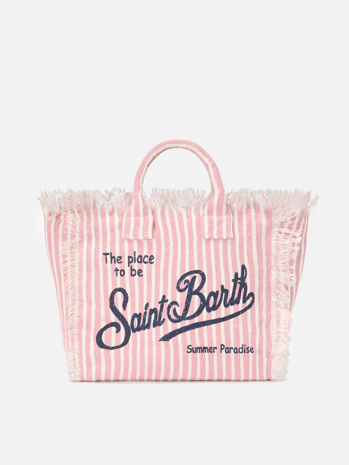 Colette linen striped bag in pink and white
