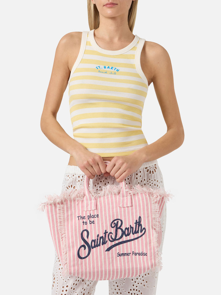 Colette linen striped bag in pink and white