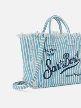Borsa Colette in lino a righe azzurre e bianche