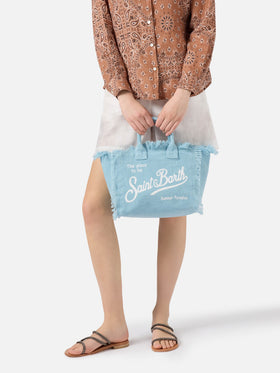 Borsa Colette in lino azzurro tinta unita