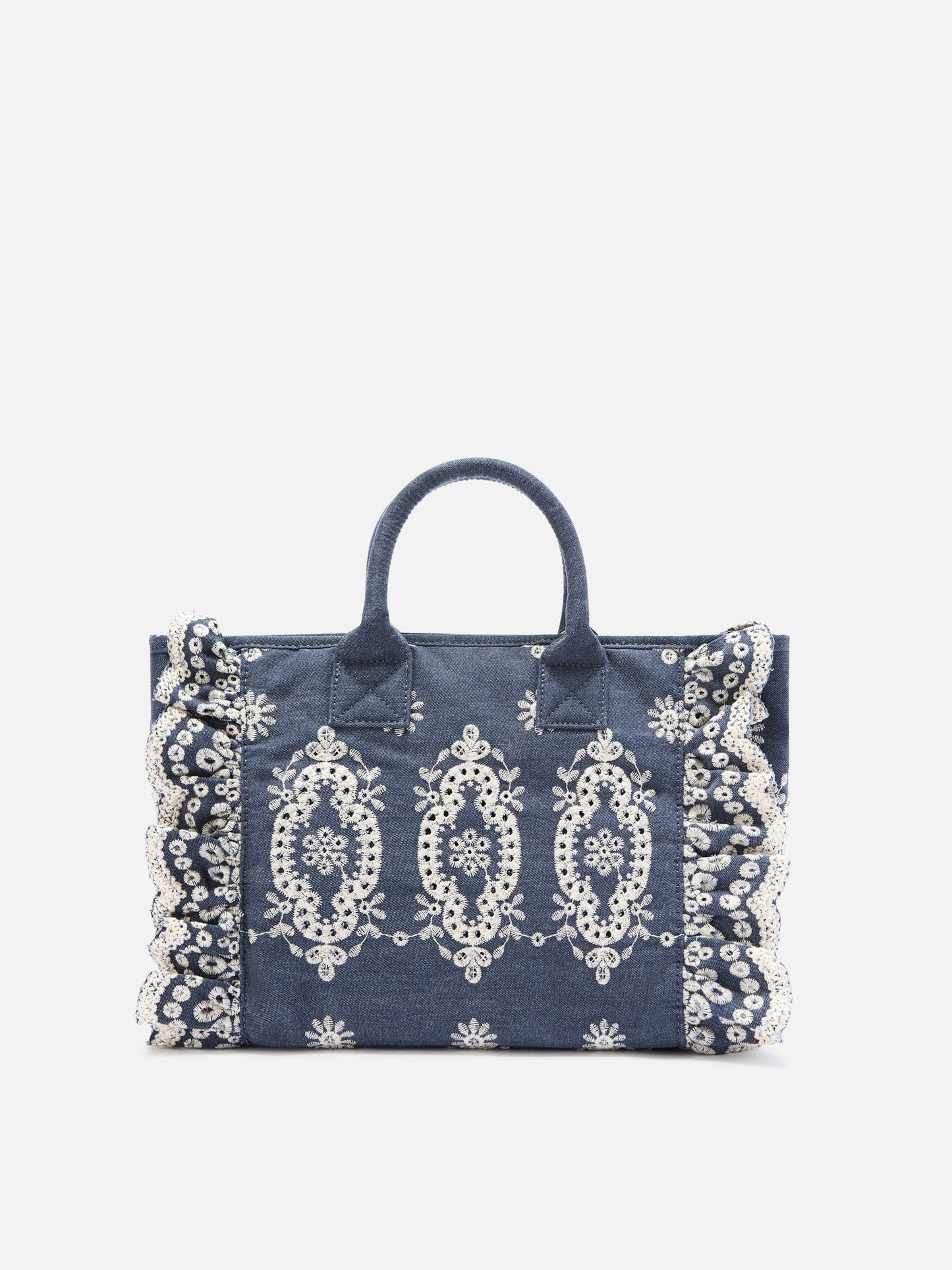 Colette Volant Tasche aus Dark-Wash-Denim mit dekorativer Stickerei 