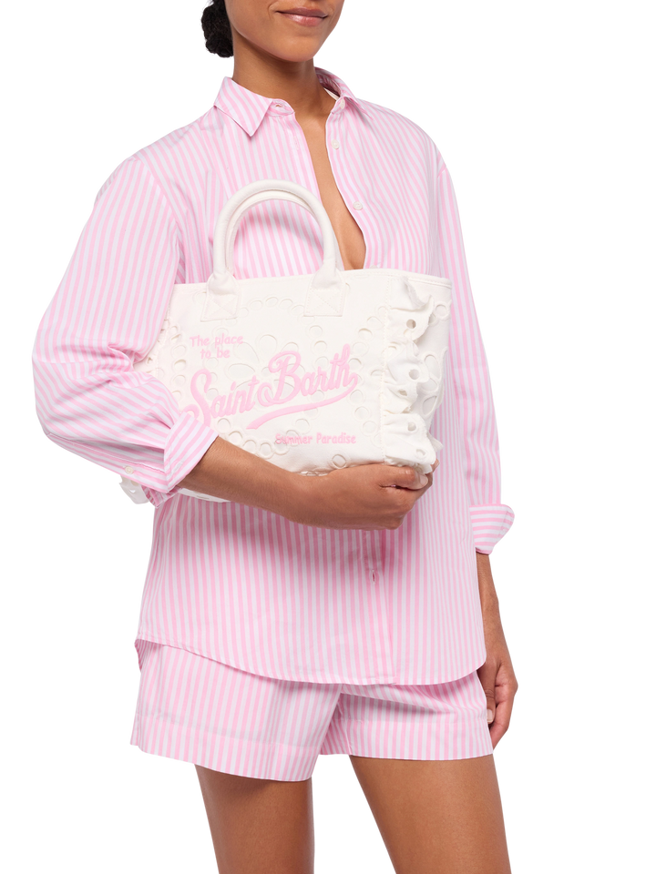 Colette white handbag in Sangallo cotton lace with flounce - MC2 Saint Barth