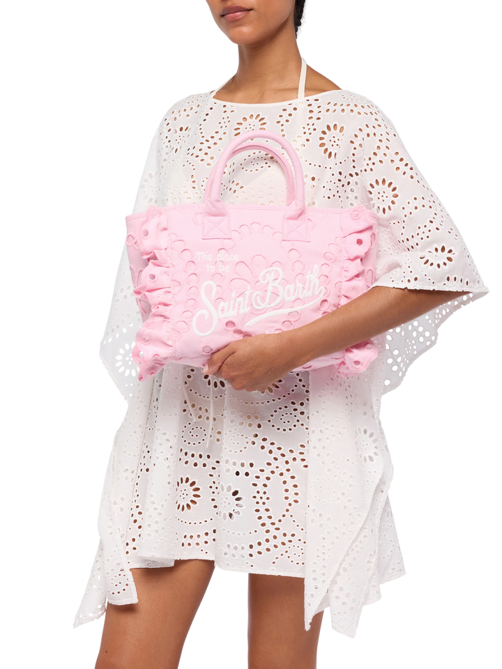 Colette pink handbag in Sangallo cotton lace with flounce - MC2 Saint Barth