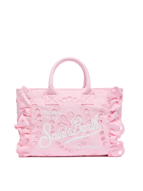 Colette pink handbag in Sangallo cotton lace with flounce - MC2 Saint Barth