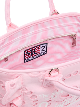 Colette pink handbag in Sangallo cotton lace with flounce - MC2 Saint Barth