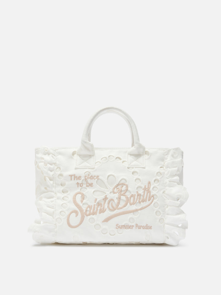 Colette Volant bag in white broderie anglaise cotton
