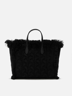 Colette Wool Braid Handbag in black braided wool blend with rhinestones