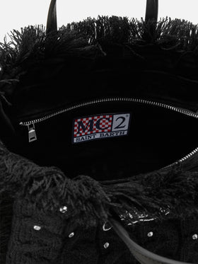 Colette Wool Braid Handbag in black braided wool blend with rhinestones