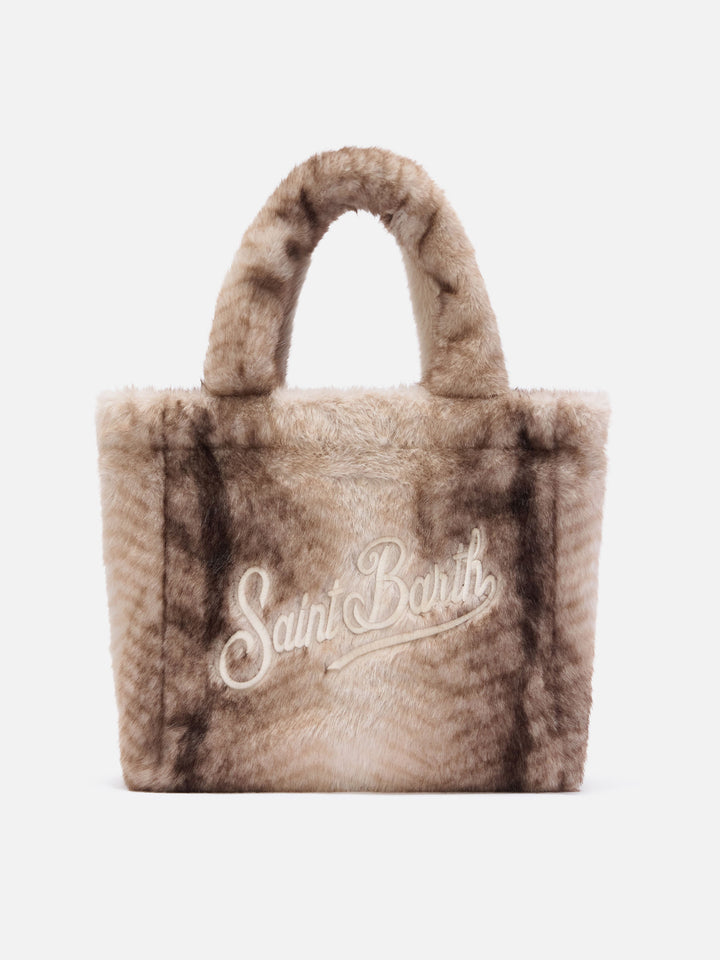 Bolso de mano de pelo sintético gris Colette con bordado del logo 