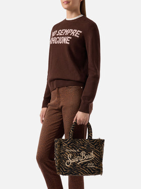 Borsa a mano Colette Felt in misto lana zebrata