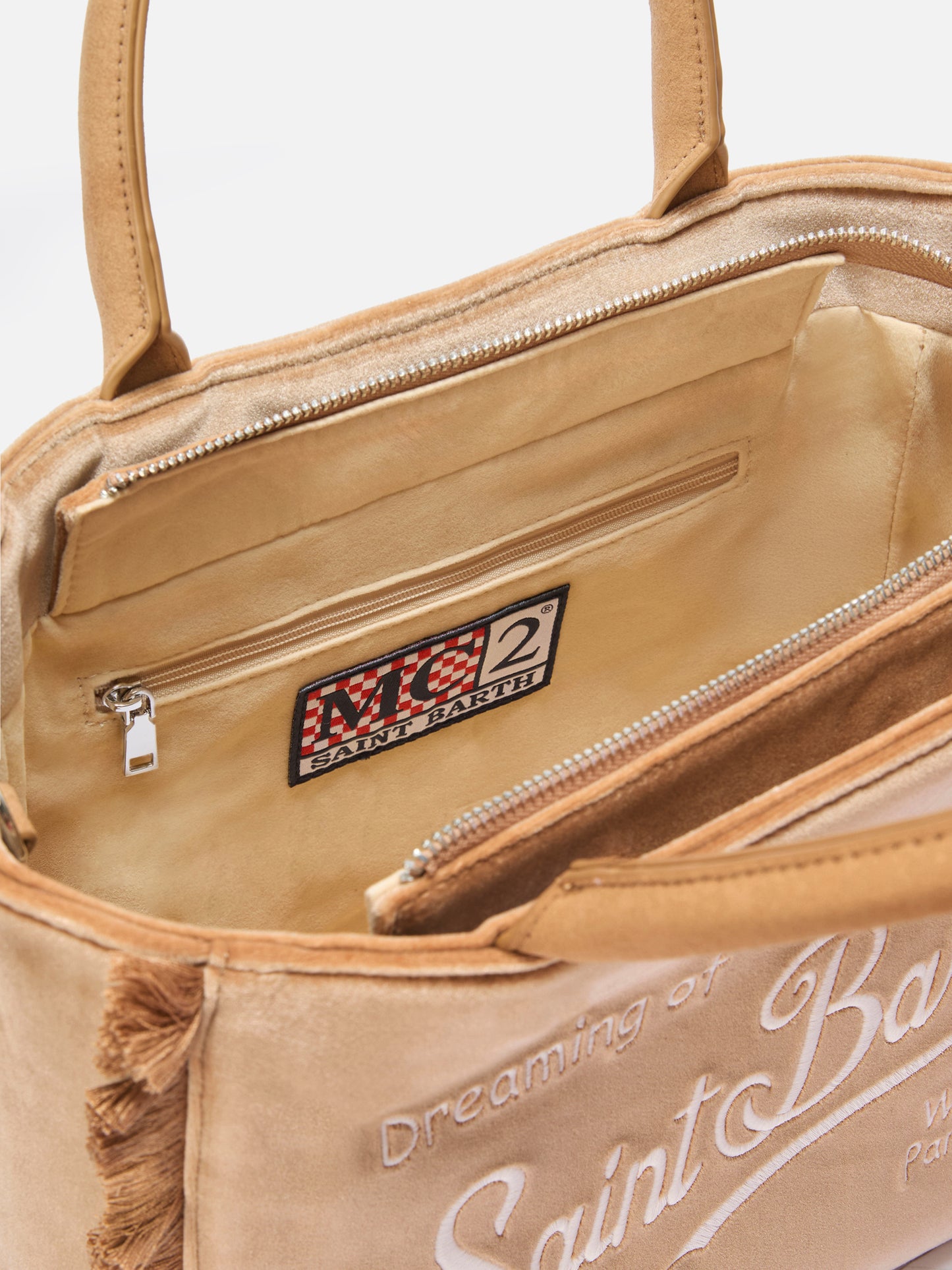 Colette Velvet Handbag in beige velvet