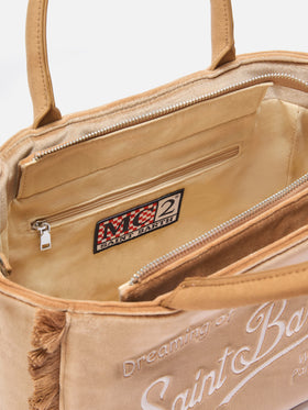 Colette Velvet Handbag in beige velvet