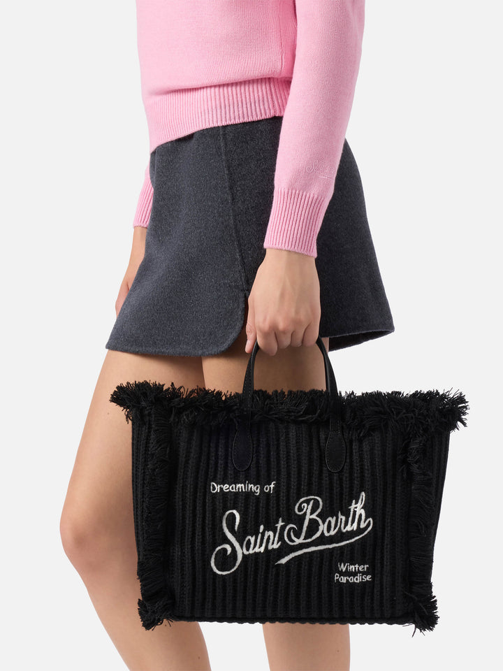Colette Wool Rib Handbag in black braided wool effect