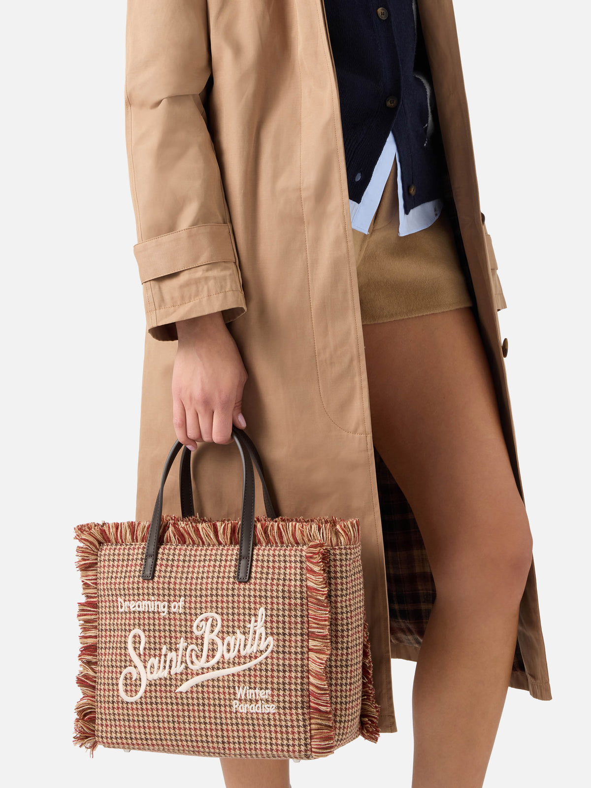 Bolso de lana Beige Colette con motivo de pata de gallo 