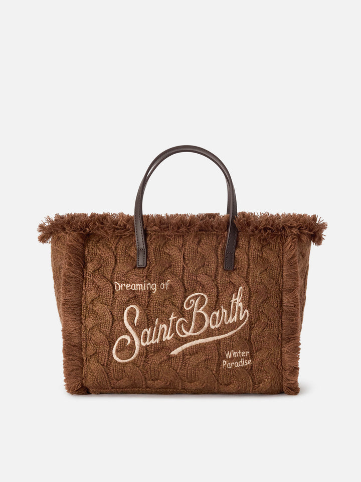 Bolso marrón Colette con diseño de punto trenzado y bordado en lurex 