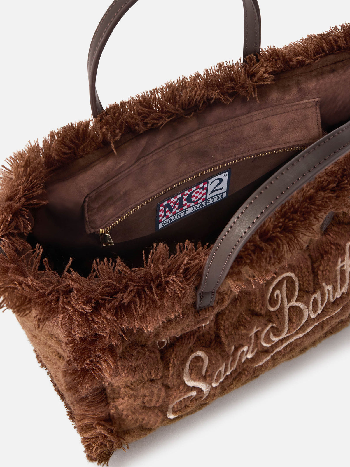 Borsa Colette marrone con lavorazione a trecce e ricamo lurex