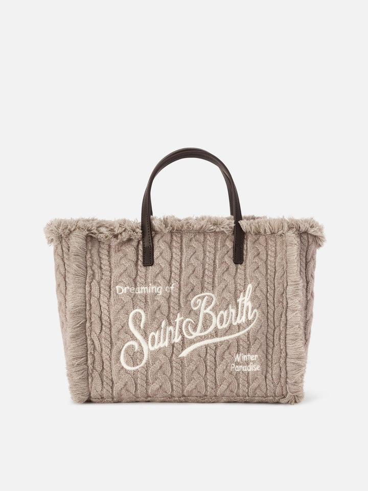 Bolso Colette gris con diseño de punto trenzado 